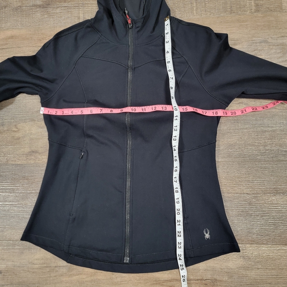 Spyder Active Jacket Womens Medium Black Full Zip Hooded Logo Athleisure Gym - Picture 7 of 12